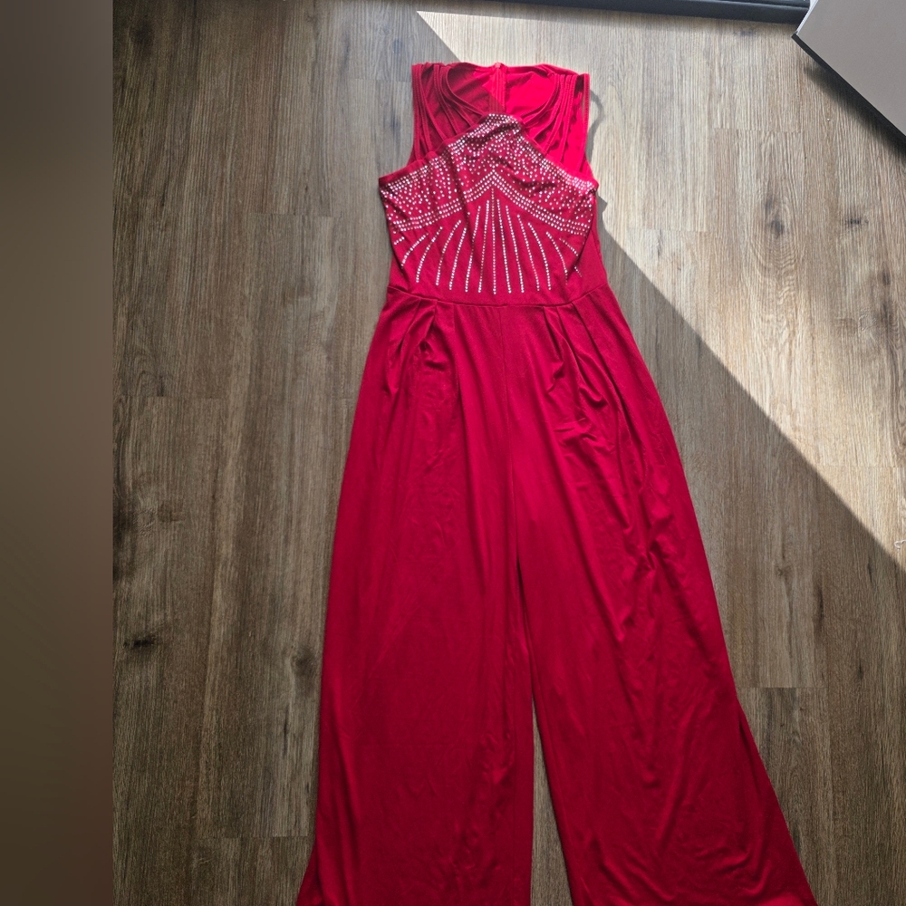 SHEIN Red Beaded Wide-Leg Jumpsuit - Picture 2 of 9